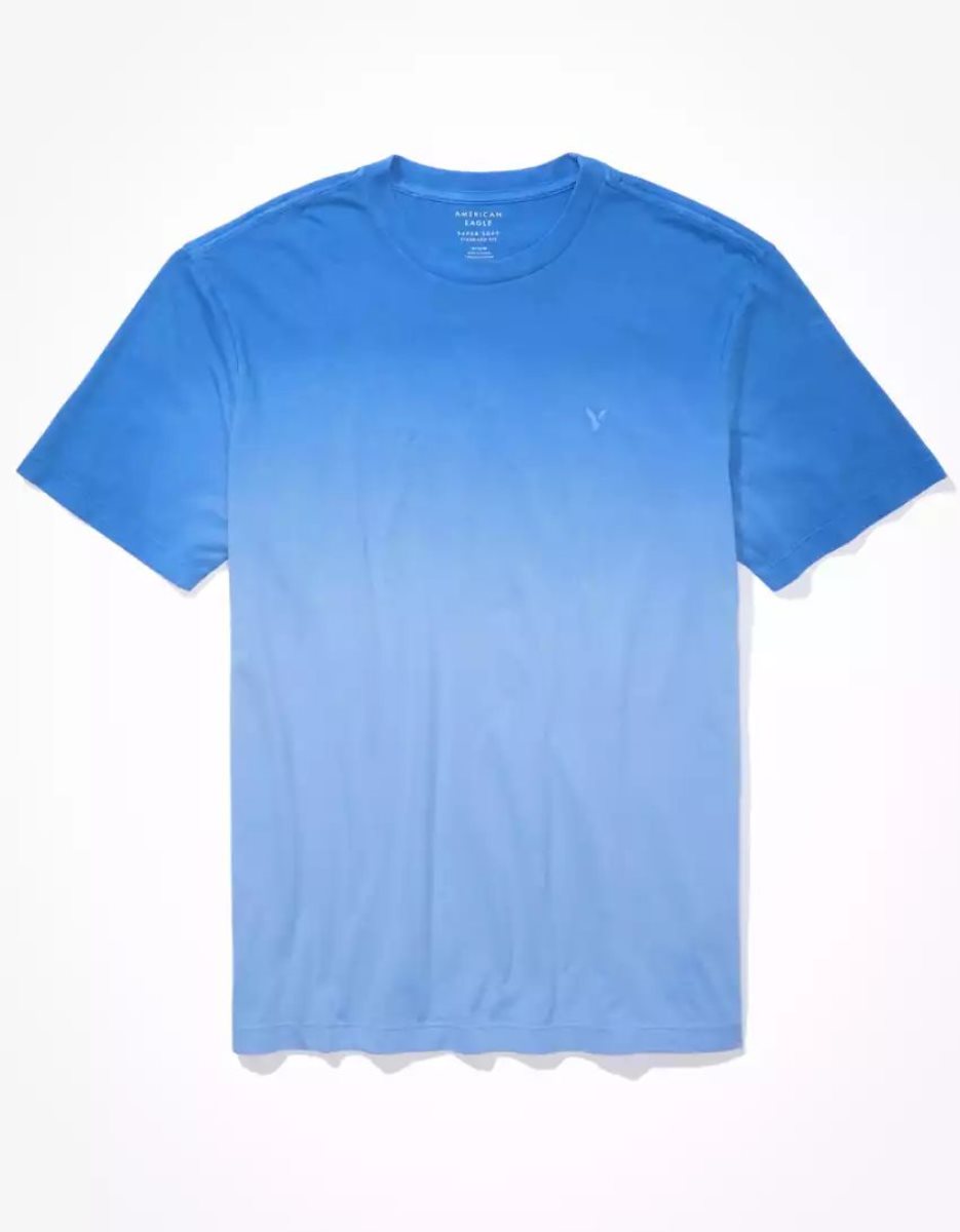 T Shirts American Eagle AE Super Soft Legend Dip-Dye Bleu Homme | XGF-86273615